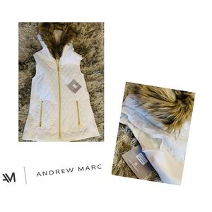 White quilted vest with fur trim hood